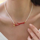 Mercan İncili Gold Doğaltaşlı Gümüş Kolye thumbnail 4