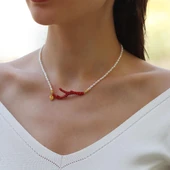 Mercan İncili Gold Doğaltaşlı Gümüş Kolye thumbnail 2