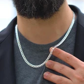 Yassı Gurmet Modeli 5mm 55cm Gümüş Zincir thumbnail 1
