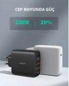 AUKEY 100W 4 Çıkışlı PD GaN Şarj Aleti Başlığı Siyah 3xType-C / 1xUsbA PA-B7S-WH - 6