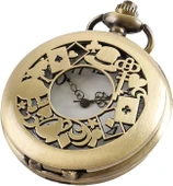 Valkyrie Alice Harikalar Diyarı Temalı Vintage Bronz Cep Saati - Kolye Köstekli Retro Hediye - 11
