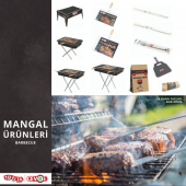 Portatif Ayaklı Mangal Büyük Boy 50x33 Cmlik, Ahşap Saplı Izgara Telli - 4