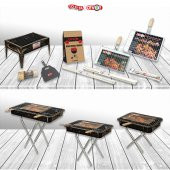 Portatif Ayaklı Mangal Büyük Boy 50x33 Cmlik, Ahşap Saplı Izgara Telli - 5