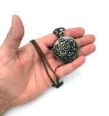 Valkyrie Zarif Kabartma Çiçek Desenli Vintage Bronz Cep Saati - Kolye Köstekli Retro Hediye - 10