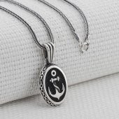 Oval Çapa Motifli 925 Ayar Gümüş Kolye - 1