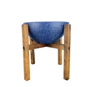 LACİVERT GRANİT BOYALI ARANJMAN-SUNUMLUK TOPRAK SAKSI-4 AYAKLI-20 CM ÇAP - 1