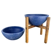 LACİVERT GRANİT BOYALI ARANJMAN-SUNUMLUK TOPRAK SAKSI-İKİLİ SET-20 CM ÇAP-NO:1 thumbnail 4