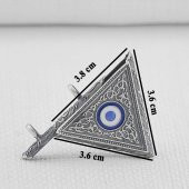 Nazar Boncuğu Tasarımlı  925 Ayar Gümüş Üçgen Muska Kabı thumbnail 4