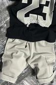 Erkek Çocuk Üzeri Sayı Baskılı Penye T-Shirt Kargo Cepli Şortlu Takım - 9