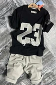 Erkek Çocuk Üzeri Sayı Baskılı Penye T-Shirt Kargo Cepli Şortlu Takım - 7