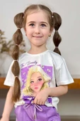 Kız Çocuk Papatya Ve The Beauty Yazı Baskılı Penye T-Shirt Lila Şortlu Takım thumbnail 9