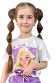 Kız Çocuk Papatya Ve The Beauty Yazı Baskılı Penye T-Shirt Lila Şortlu Takım thumbnail 12