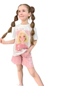 Kız Çocuk Papatya Ve The Beauty Yazı Baskılı Penye T-Shirt Pudra Şortlu Takım thumbnail 4