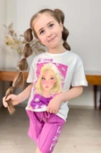 Kız Çocuk Papatya Ve The Beauty Yazı Baskılı Penye T-Shirt Mor Şortlu Takım thumbnail 7