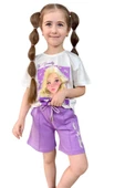 Kız Çocuk Papatya Ve The Beauty Yazı Baskılı Penye T-Shirt Lila Şortlu Takım thumbnail 4