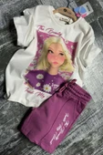 Kız Çocuk Papatya Ve The Beauty Yazı Baskılı Penye T-Shirt Mor Şortlu Takım thumbnail 8