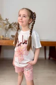 Kız Çocuk Çiçek Ve Girl Yazı Baskılı Penye T-Shirt Pudra Şortlu Takım thumbnail 9