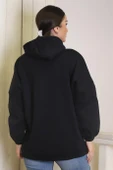 KAPÜŞONLU CEPLİ SİYAH KADIN SWEATSHİRT 3605-2K3 - 5