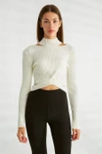 Omuz Dekolteli Dik Yaka Ekru  Triko 0078-2K3 thumbnail 1