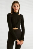 Omuz Dekolteli Dik Yaka Siyah  Triko 0078-2K3 thumbnail 1