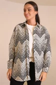 Zigzag Desenli Siyah Kadın Gömlek 32893-2K3 - 5