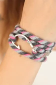 Karışık Desenli Pembe Gri Gümüş Metal Kancalı Bayan Çoklu Bileklik - TJ-BB2378-KS - 2