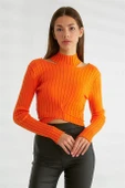 Omuz Dekolteli Dik Yaka  Oranj Triko 0078-2K3 thumbnail 2