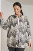 Zigzag Desenli Siyah Kadın Gömlek 32893-2K3 - 8