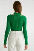 Omuz Dekolteli Dik Yaka Yeşil  Triko 0078-2K3 thumbnail 5