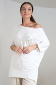 YAZI BASKILI SIRT DETAYLI EKRU KADIN BLUZ 00080-2Y3 - 1