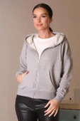 FERMUARLI KAPÜŞONLU GRİ KADIN SWEATSHİRT 0852-2K4 - 1