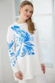 GÜMÜŞ VARAK BASKILI İNDİGO KADIN  SWEATSHIRT MB21.268-2Y4 - 2