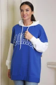 SAKS BASKILI KAPÜŞONLU KADIN SWEATSHİRT  1227-2K4 - 2