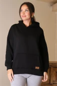 KAPÜŞONLU UZUN KOLLU SİYAH KADIN SWEATSHİRT 3046-2K4 - 2