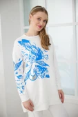 GÜMÜŞ VARAK BASKILI İNDİGO KADIN  SWEATSHIRT MB21.268-2Y4 - 1
