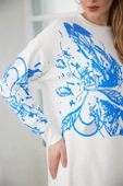 GÜMÜŞ VARAK BASKILI İNDİGO KADIN  SWEATSHIRT MB21.268-2Y4 - 6