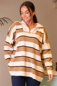 GENİŞ YAKA CAMEL BEJ KADIN TRİKO KAZAK 5210-2K4 thumbnail 3