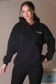 YAZILI KAPÜŞONLU SİYAH KADIN SWEATSHİRT  3WWB MARCIA-2K4 - 4