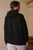 KAPÜŞONLU UZUN KOLLU SİYAH KADIN SWEATSHİRT 3046-2K4 - 5