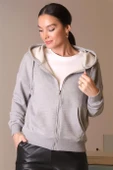 FERMUARLI KAPÜŞONLU GRİ KADIN SWEATSHİRT 0852-2K4 - 2