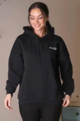 YAZILI KAPÜŞONLU SİYAH KADIN SWEATSHİRT  3WWB MARCIA-2K4 - 3