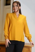 KOLLARI LASTİKLİ V YAKA HARDAL KADIN BLUZ 4028-2Y4 - 1