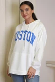 UZUN KOLLU KAPÜŞONLU EKRU KADIN SWEATSHİRT 1220-2K4 - 1
