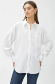 Oversize Cepli Pamuklu Beyaz Kadın Gömlek  3SAK60220PW - 3
