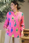 BALIK DESENLİ PEMBE KADIN GÖMLEK 7978-2Y4 - 3