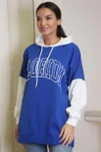 SAKS BASKILI KAPÜŞONLU KADIN SWEATSHİRT  1227-2K4 - 1