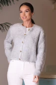 UZUN KOLLU PELUŞ GRİ KADIN HIRKA 3919-2K4 thumbnail 1