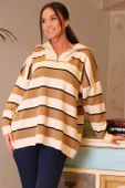 GENİŞ YAKA CAMEL BEJ KADIN TRİKO KAZAK 5210-2K4 thumbnail 1