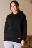KAPÜŞONLU UZUN KOLLU SİYAH KADIN SWEATSHİRT 3046-2K4 - 3
