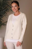 UZUN KOLLU DÜĞMELİ KREM KADIN HIRKA 190084-2K4 thumbnail 3